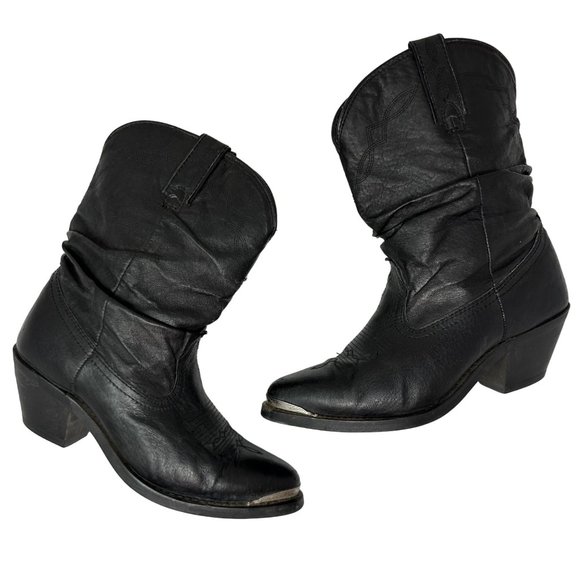 Shyanne Slouchy Western Cowboy Boot in Black Leather Silver Toe Tips Size 9 - Picture 6 of 16